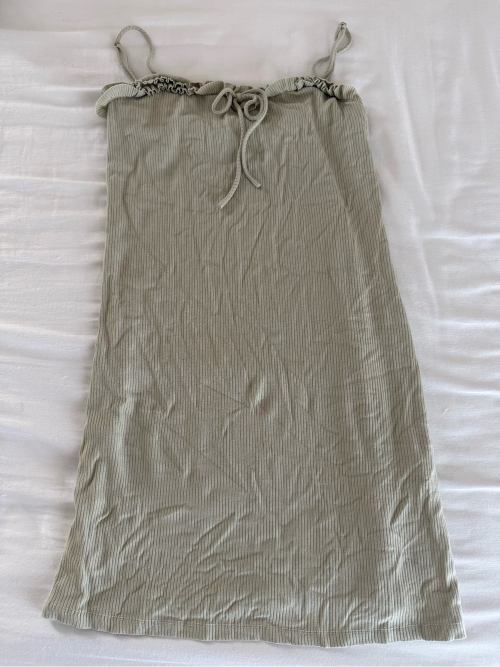 Elodie Olive Ribbed Mini Dress with Drawstring